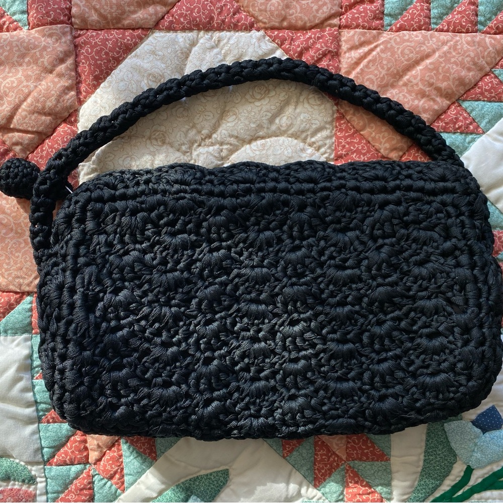 Vintage Black Woven Macrame Shoulder Bag - Picture 2 of 8